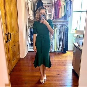 Sparkly Green Midi Puff Sleeve Tie Dress Size Small